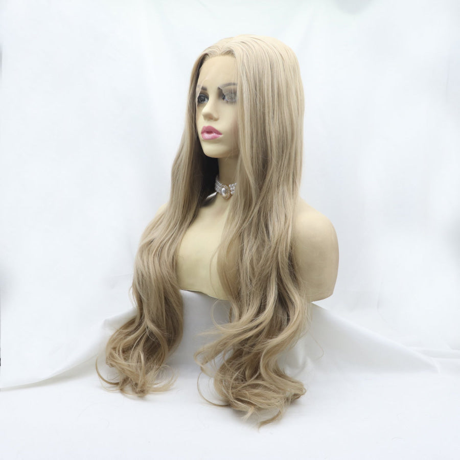 13*3’ Lace Front Wigs Synthetic Long Wavy 24’ 130% Density Icy blonde / One Size Apparel and Accessories