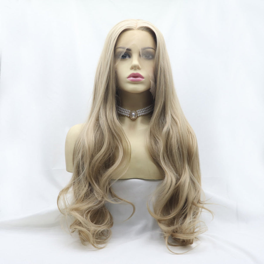 13*3’ Lace Front Wigs Synthetic Long Wavy 24’ 130% Density Icy blonde / One Size Apparel and Accessories