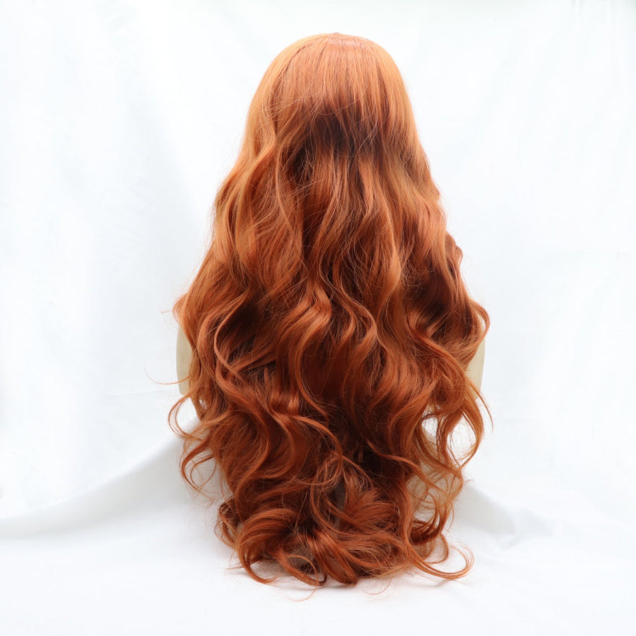 13*3’ Lace Front Wigs Synthetic Long Wavy 24’ 130% Density Orange / One Size Apparel and Accessories