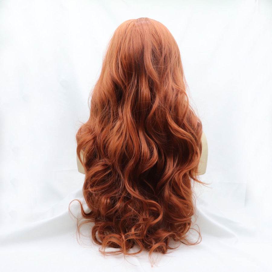 13*3’ Lace Front Wigs Synthetic Long Wavy 24’ 130% Density Orange / One Size Apparel and Accessories