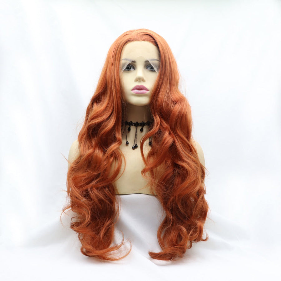 13*3’ Lace Front Wigs Synthetic Long Wavy 24’ 130% Density Orange / One Size Apparel and Accessories