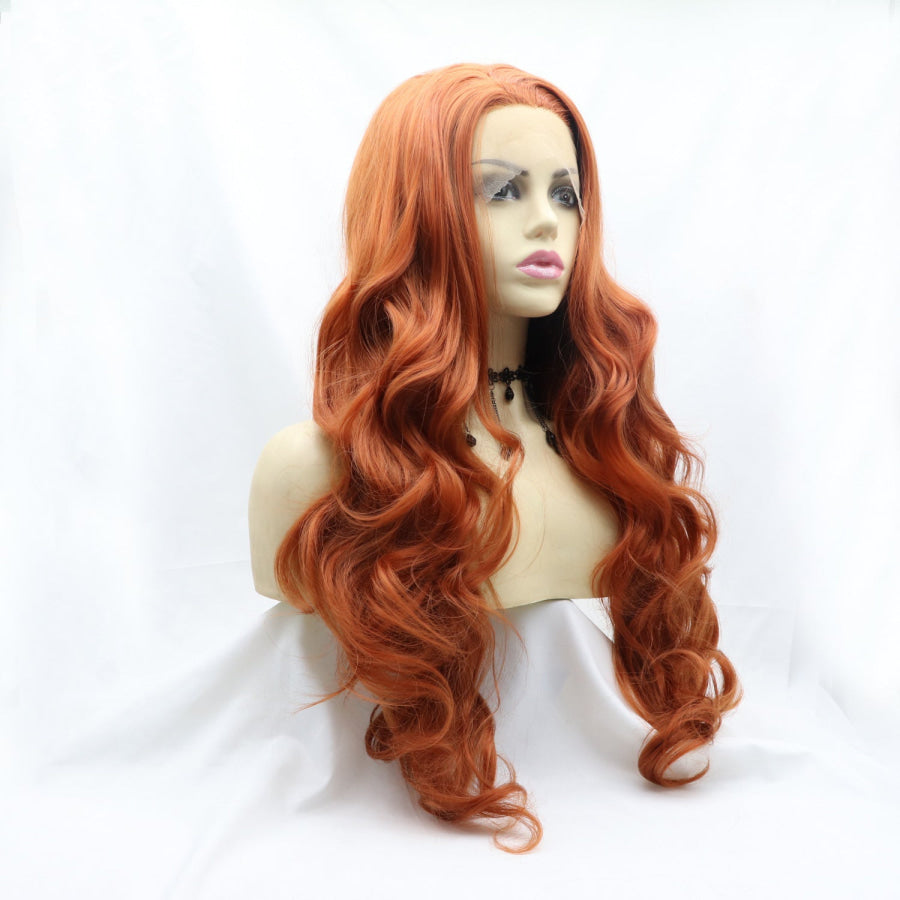 13*3’ Lace Front Wigs Synthetic Long Wavy 24’ 130% Density Orange / One Size Apparel and Accessories