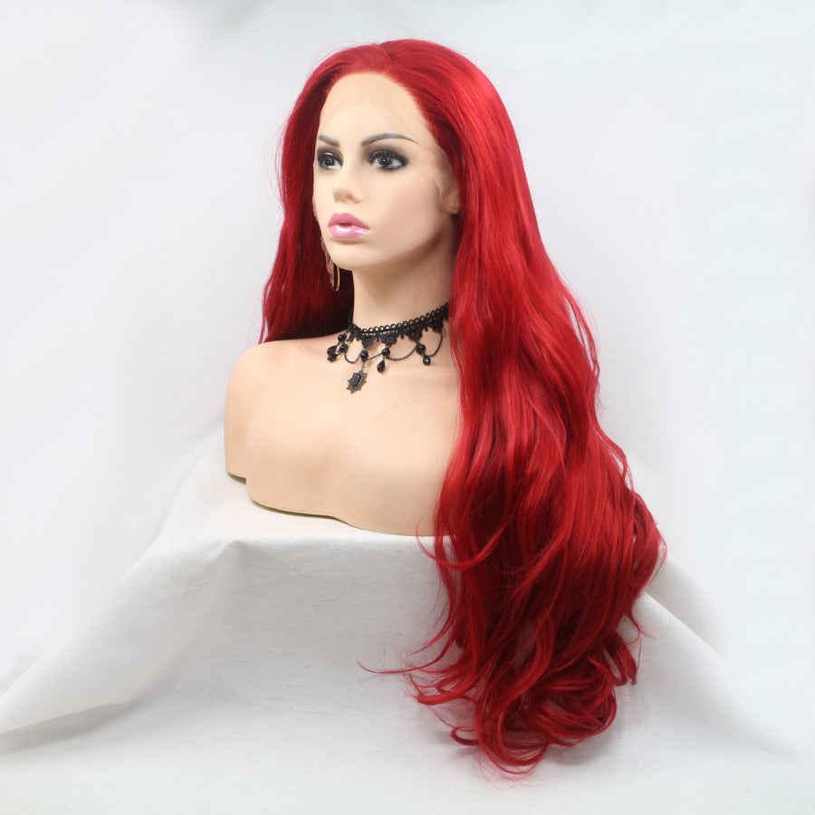 13*3’ Lace Front Wigs Synthetic Long Wavy 24’ 130% Density Red / One Size Apparel and Accessories