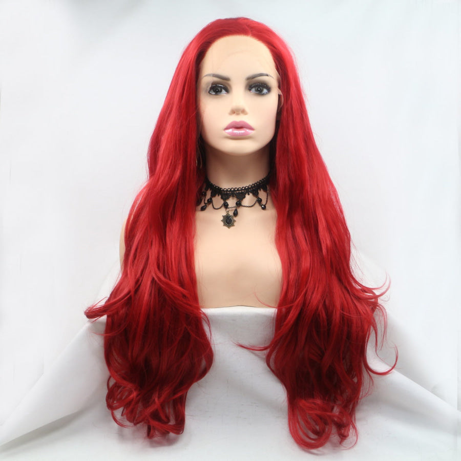 13*3’ Lace Front Wigs Synthetic Long Wavy 24’ 130% Density Red / One Size Apparel and Accessories