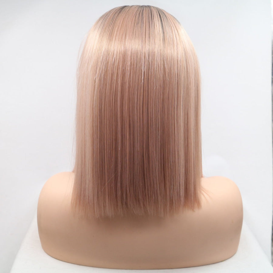 13*3’ Lace Front Wigs Synthetic Mid - length Straight 12’ 130% Density Black/Pink / One Size Apparel and Accessories