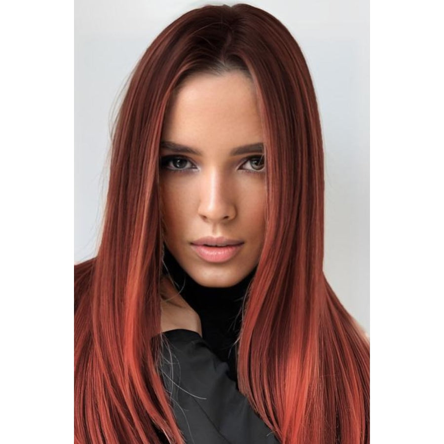 13*2 Full-Machine Wigs Synthetic Mid-Length Straight 27 Copper/Brown Root / One Size