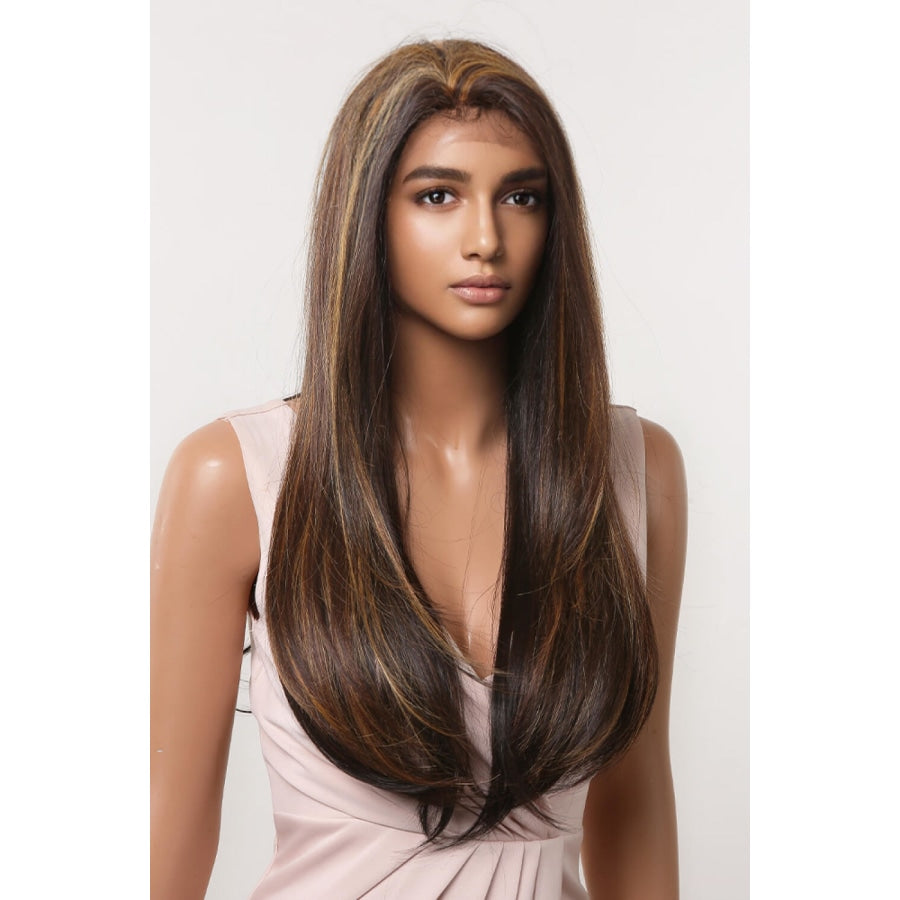 13*2 Lace Front Wigs Synthetic Long Straight 26 150% Density Brown/Caramel Highlights / One Size