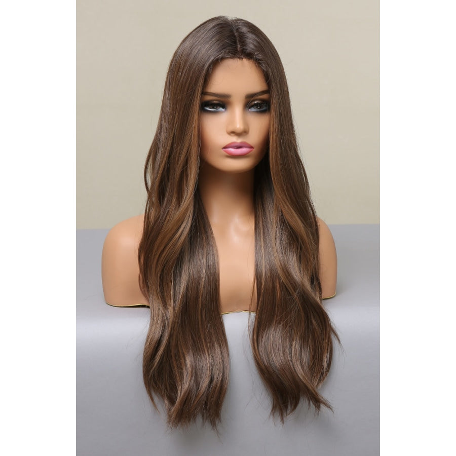 13*2 Lace Front Wigs Synthetic Long Wave 26 Heat Safe 150% Density Brown Balayage / One Size