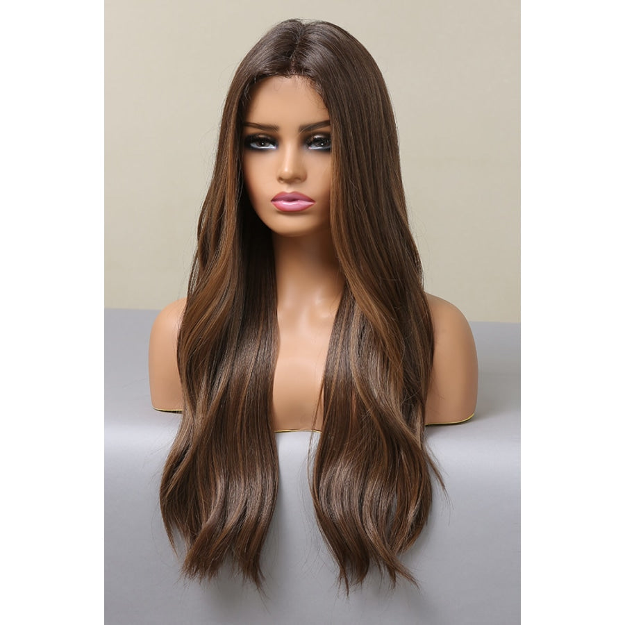 13*2 Lace Front Wigs Synthetic Long Wave 26 Heat Safe 150% Density Brown Balayage / One Size