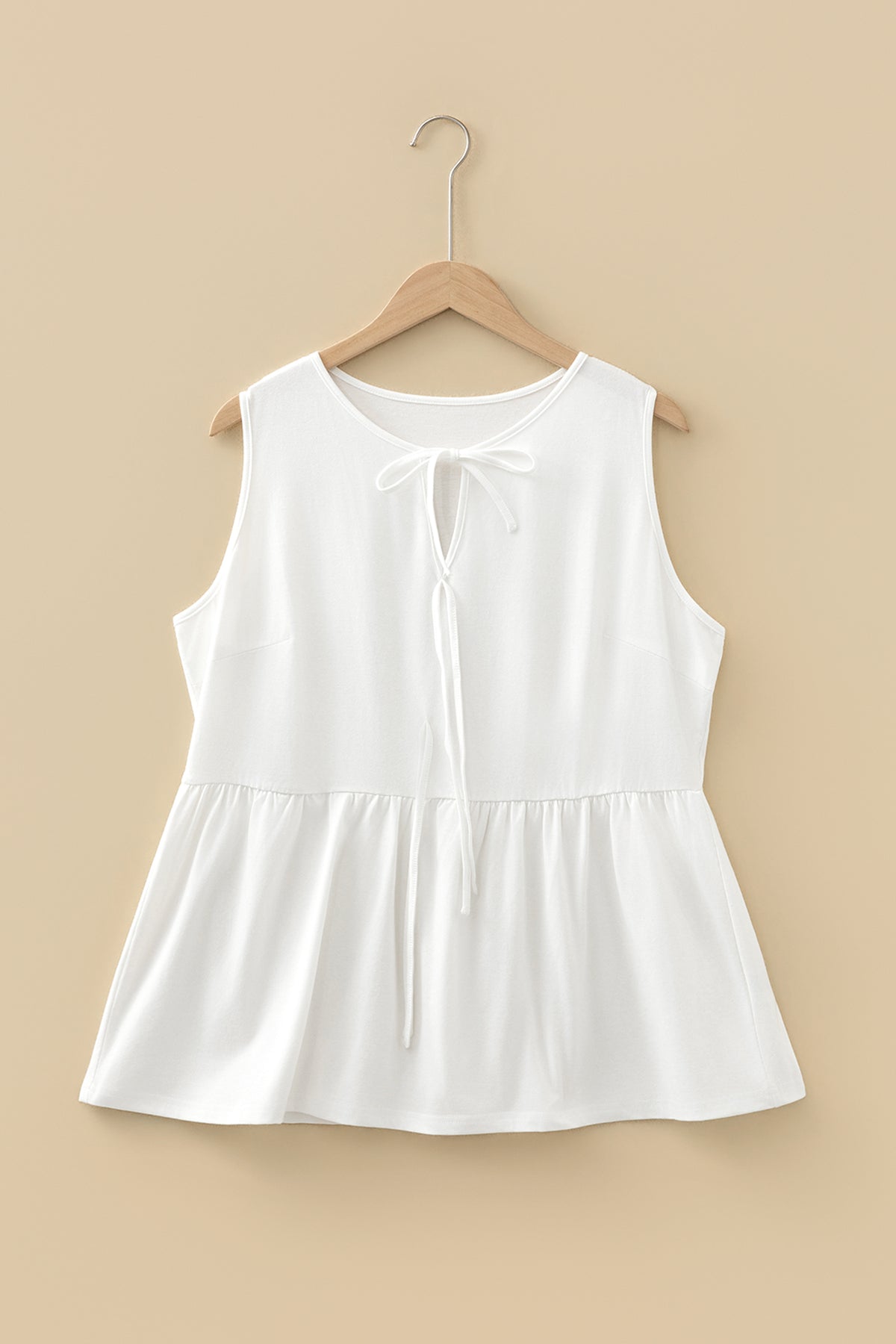 Coffee Plus Size Solid Color Bow Tie Peplum Tank Top