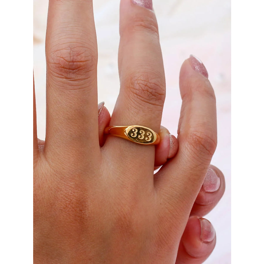 18K Gold-Plated 333 Number Signet Ring Apparel and Accessories