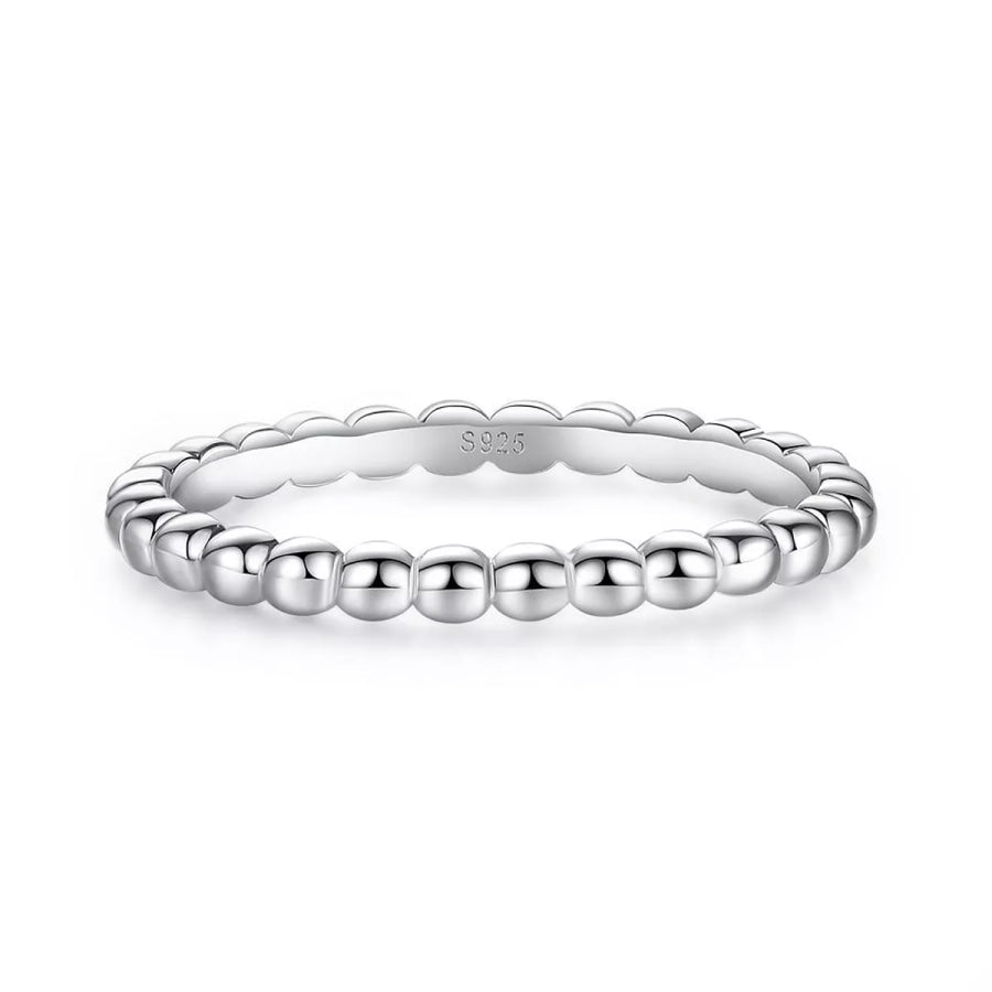 18K Gold-Plated 925 Sterling Silver Bead Ring Silver / 5 Apparel and Accessories