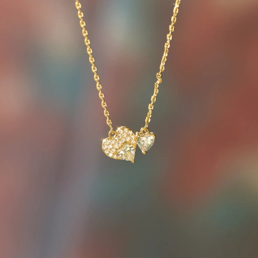 18K Gold-Plated 925 Sterling Silver Zircon Heart Necklace Gold / One Size Apparel and Accessories