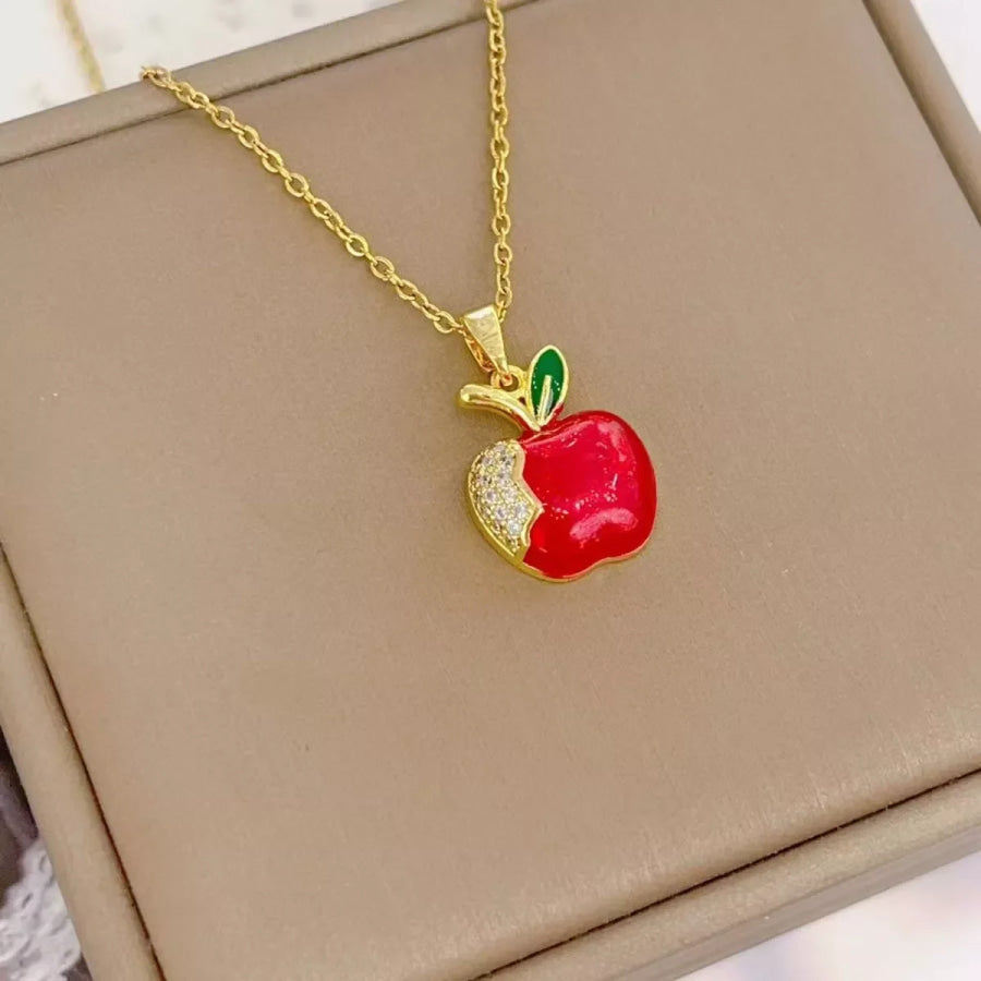 18K Gold-Plated Apple Necklace Red / ONESIZE Apparel and Accessories