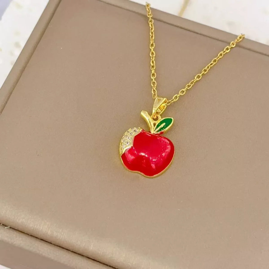 18K Gold-Plated Apple Necklace Red / ONESIZE Apparel and Accessories