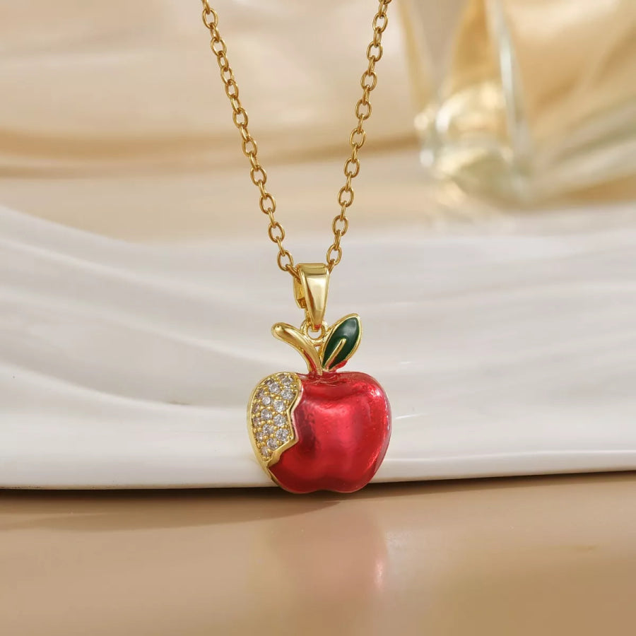 18K Gold-Plated Apple Necklace Red / ONESIZE Apparel and Accessories