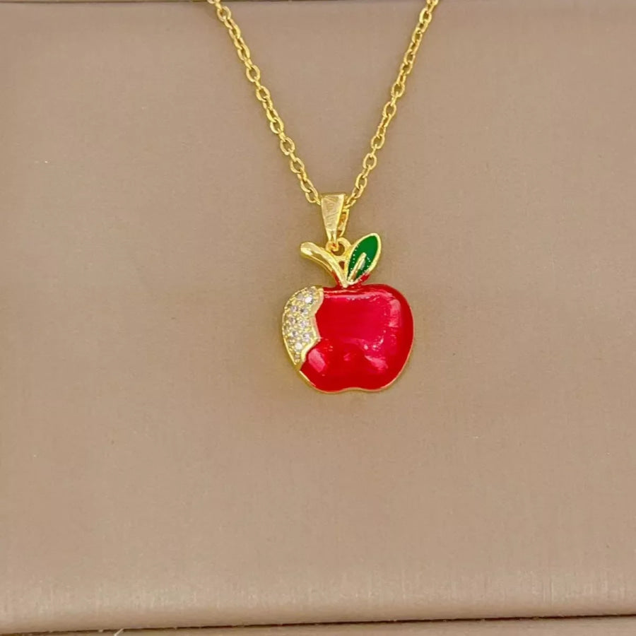 18K Gold-Plated Apple Necklace Red / ONESIZE Apparel and Accessories