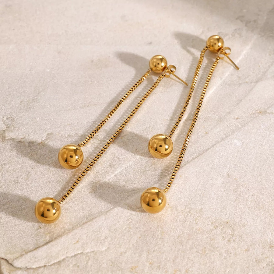 18K Gold-Plated Ball Drop Earrings Gold / One Size Apparel and Accessories