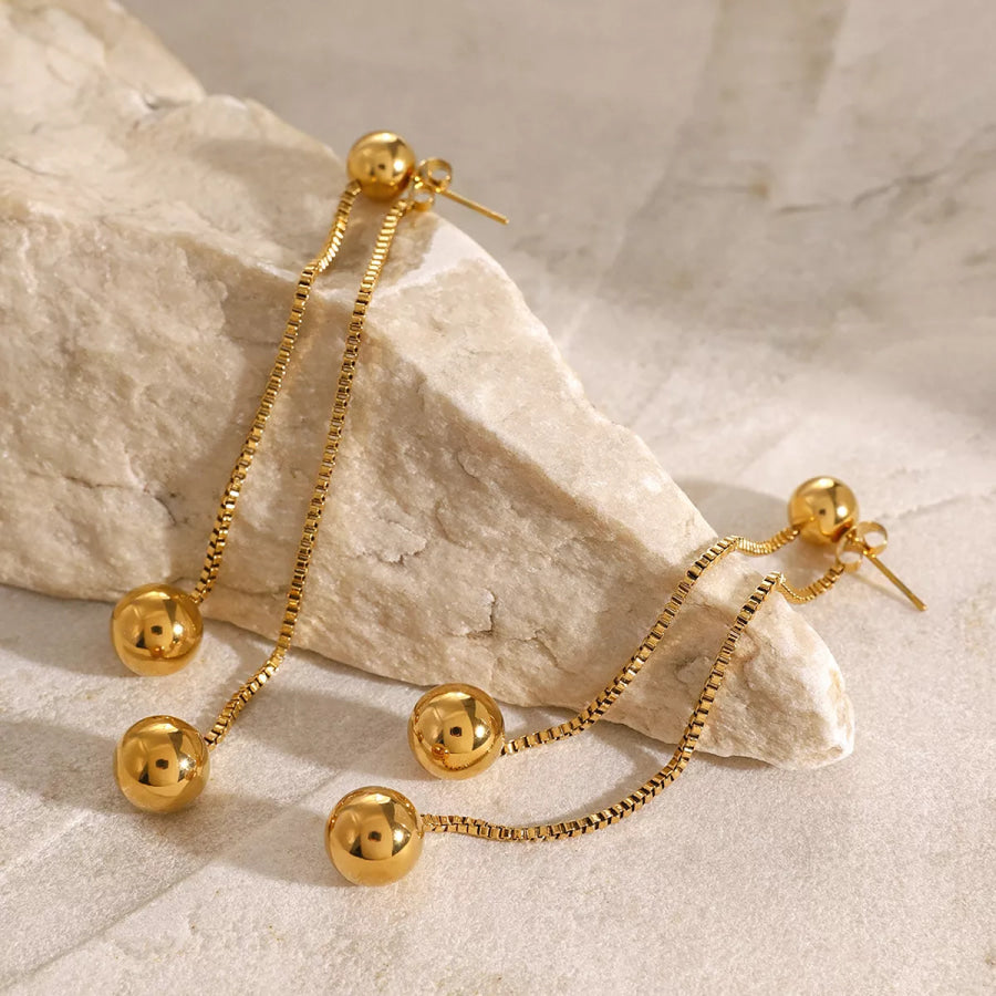 18K Gold-Plated Ball Drop Earrings Gold / One Size Apparel and Accessories