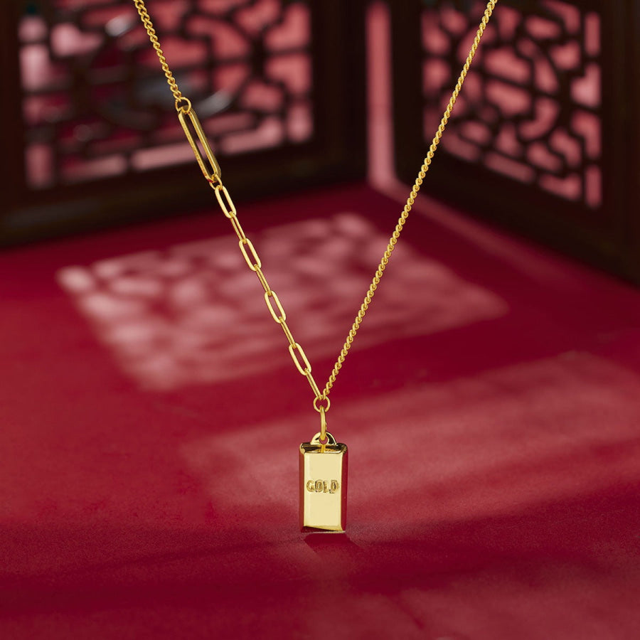18K Gold-Plated Bar Pendant Necklace Gold / One Size Apparel and Accessories