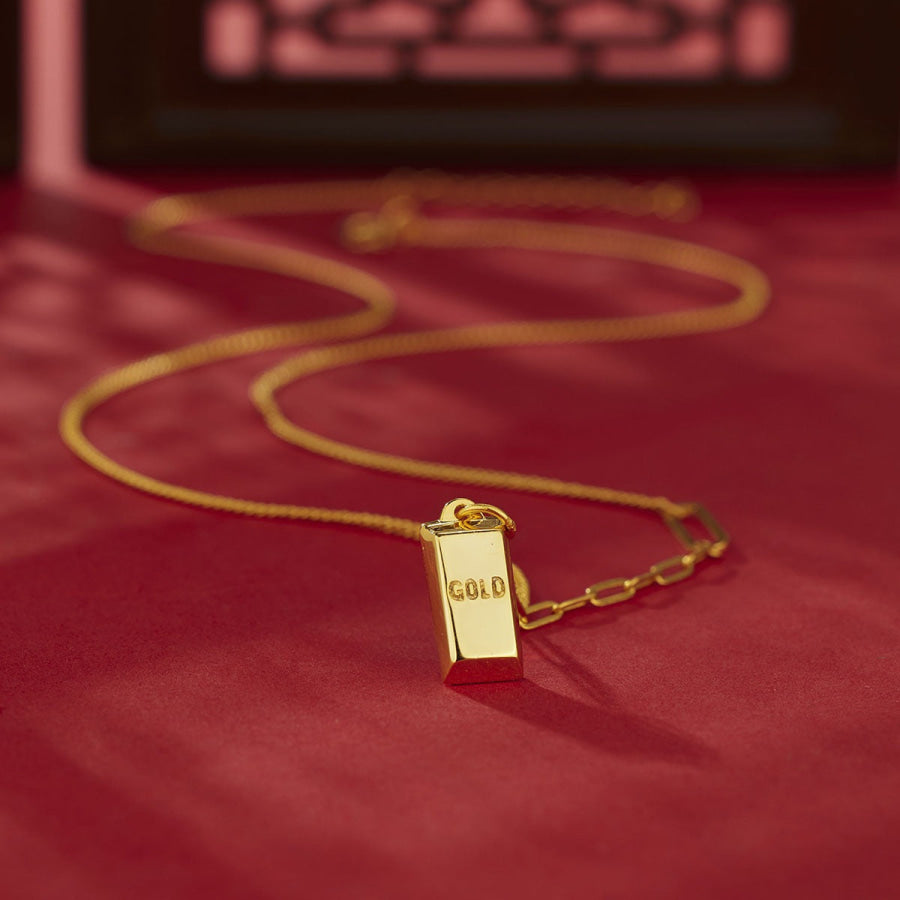 18K Gold-Plated Bar Pendant Necklace Gold / One Size Apparel and Accessories