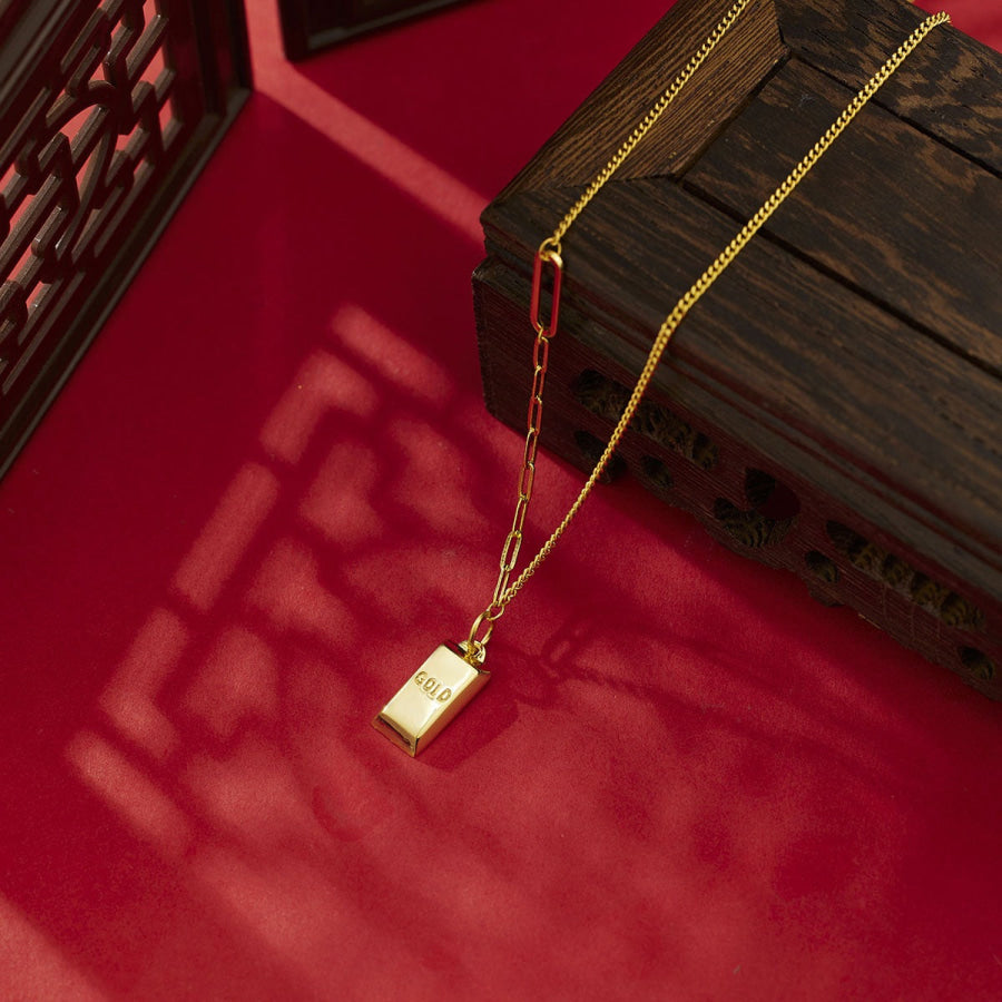 18K Gold-Plated Bar Pendant Necklace Gold / One Size Apparel and Accessories