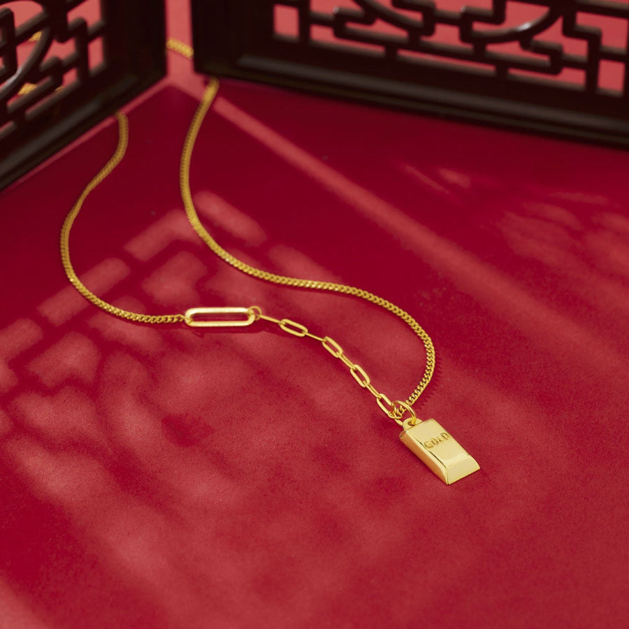 18K Gold-Plated Bar Pendant Necklace Gold / One Size Apparel and Accessories