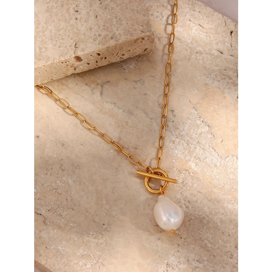 18K Gold-Plated Baroque Pearl Pendant Necklace Gold / onesize Apparel and Accessories