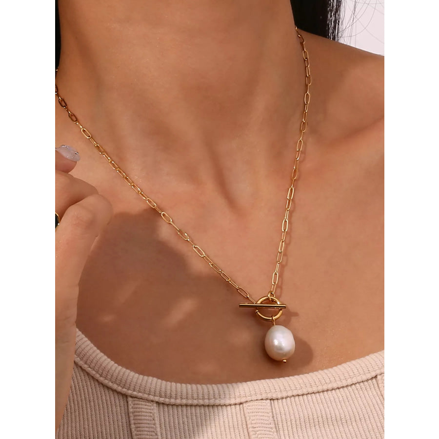 18K Gold-Plated Baroque Pearl Pendant Necklace Gold / onesize Apparel and Accessories