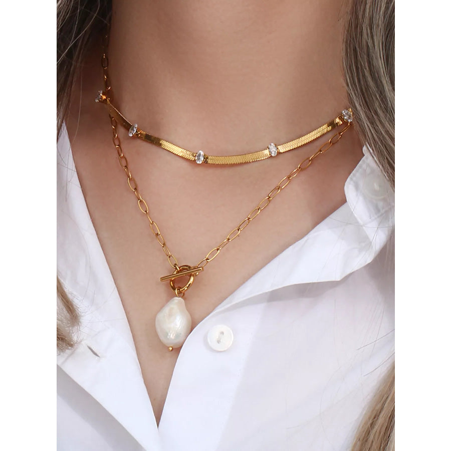 18K Gold-Plated Baroque Pearl Pendant Necklace Gold / onesize Apparel and Accessories