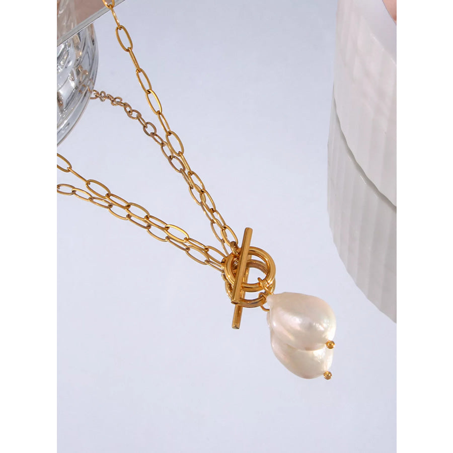 18K Gold-Plated Baroque Pearl Pendant Necklace Gold / onesize Apparel and Accessories