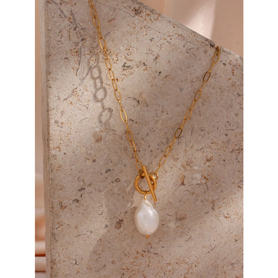 18K Gold-Plated Baroque Pearl Pendant Necklace Gold / onesize Apparel and Accessories