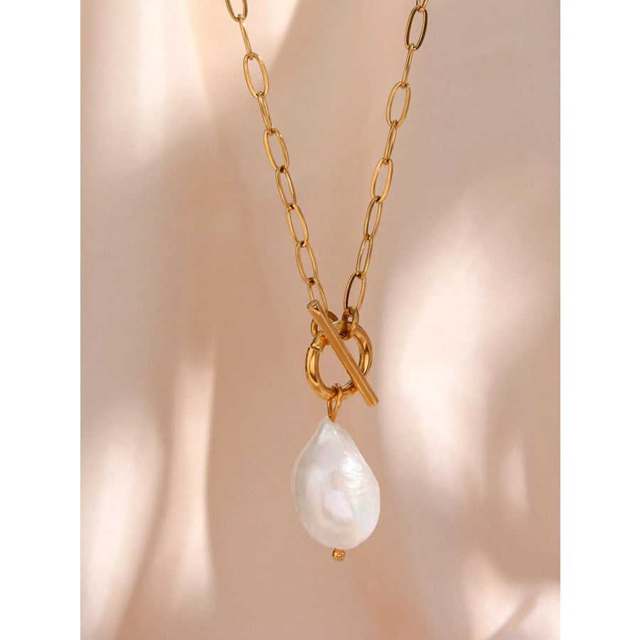 18K Gold-Plated Baroque Pearl Pendant Necklace Gold / onesize Apparel and Accessories