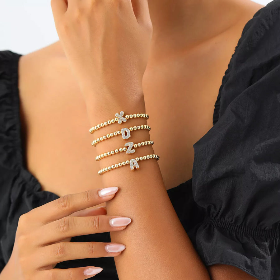 18K Gold-Plated Bead Letter Bracelet Apparel and Accessories