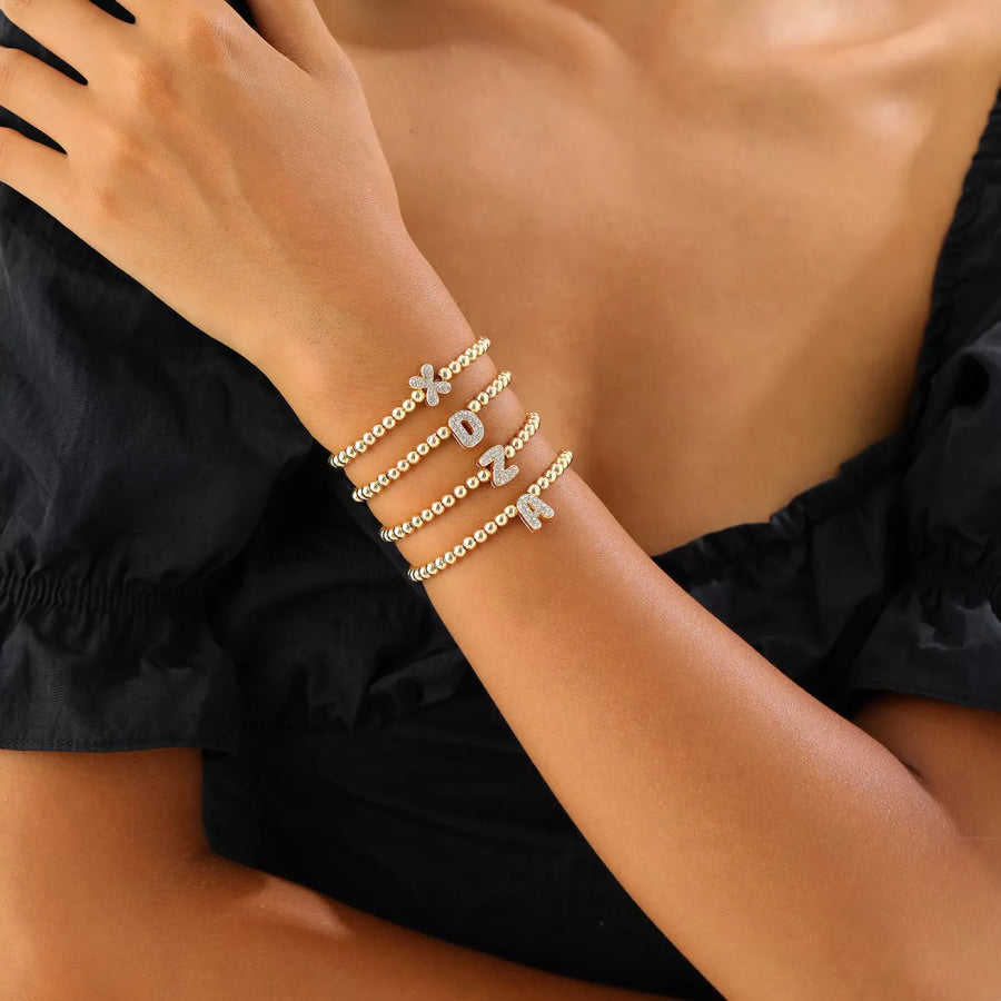18K Gold-Plated Bead Letter Bracelet Apparel and Accessories
