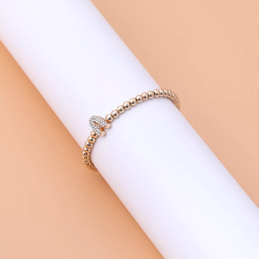 18K Gold-Plated Bead Letter Bracelet Style A / onesize Apparel and Accessories