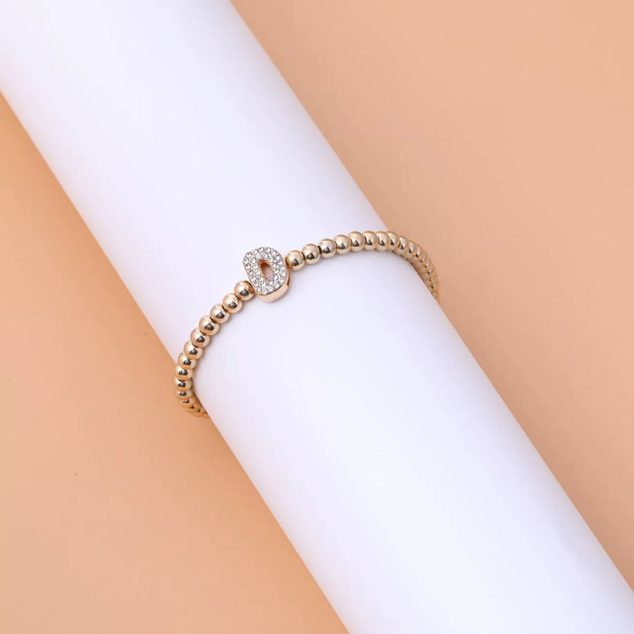 18K Gold-Plated Bead Letter Bracelet Style D / onesize Apparel and Accessories