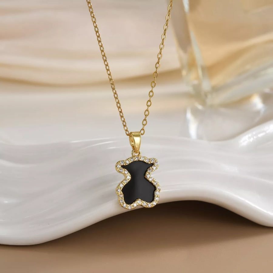18K Gold-Plated Bear Pendant Necklace Black / ONESIZE Apparel and Accessories