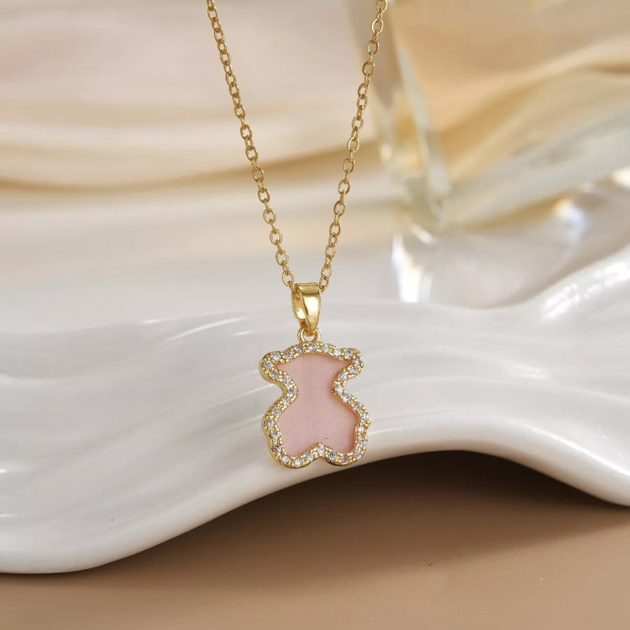18K Gold-Plated Bear Pendant Necklace Blush Pink / ONESIZE Apparel and Accessories