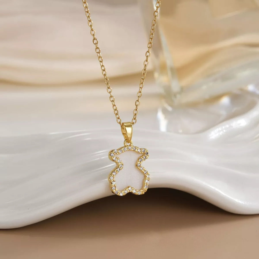 18K Gold-Plated Bear Pendant Necklace Ivory / ONESIZE Apparel and Accessories