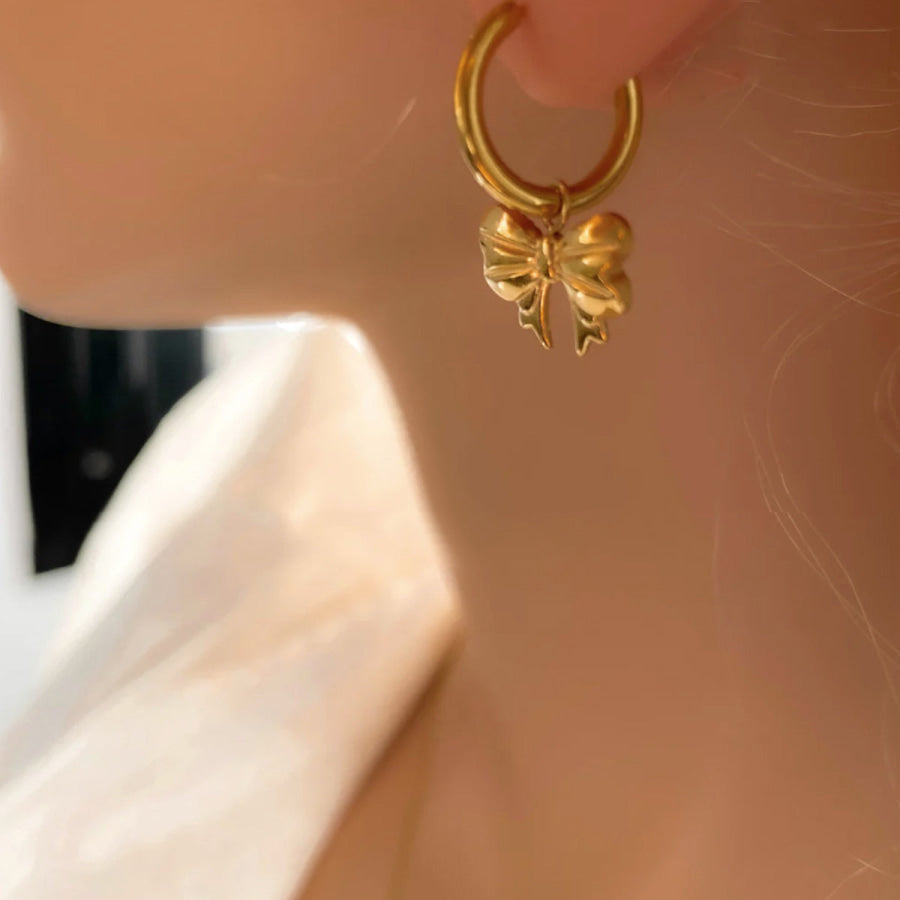 18K Gold-Plated Bow Earrings Gold / One Size Apparel and Accessories