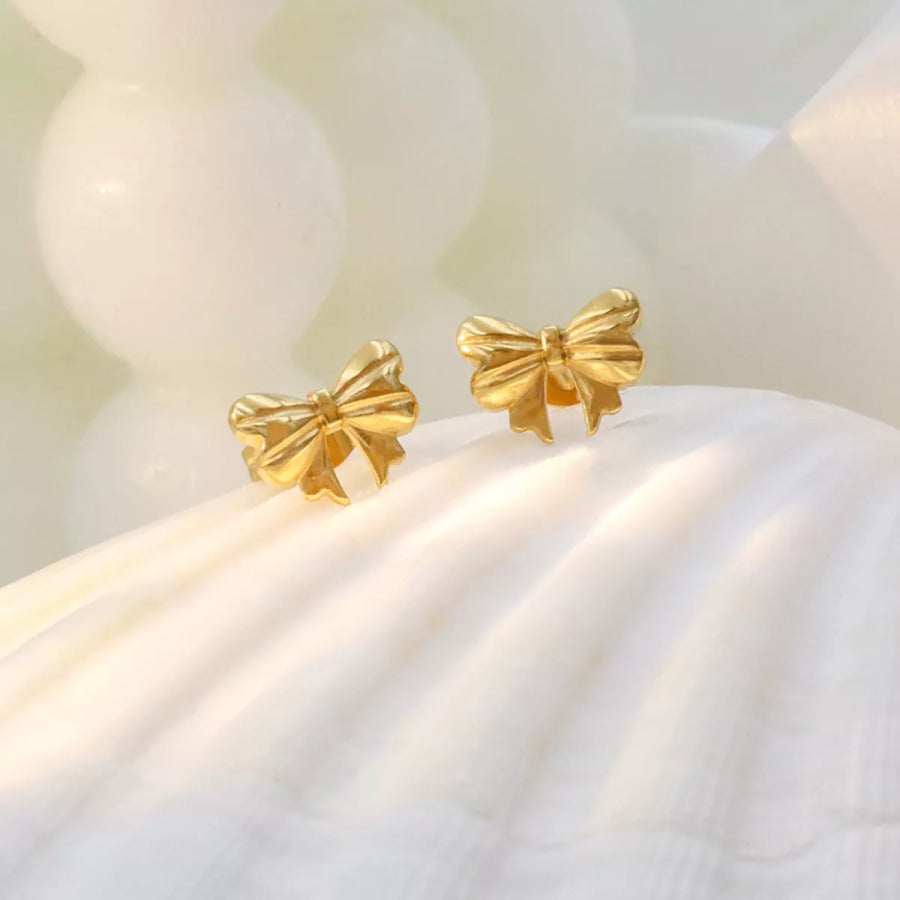 18K Gold-Plated Bow Earrings Gold / One Size Apparel and Accessories