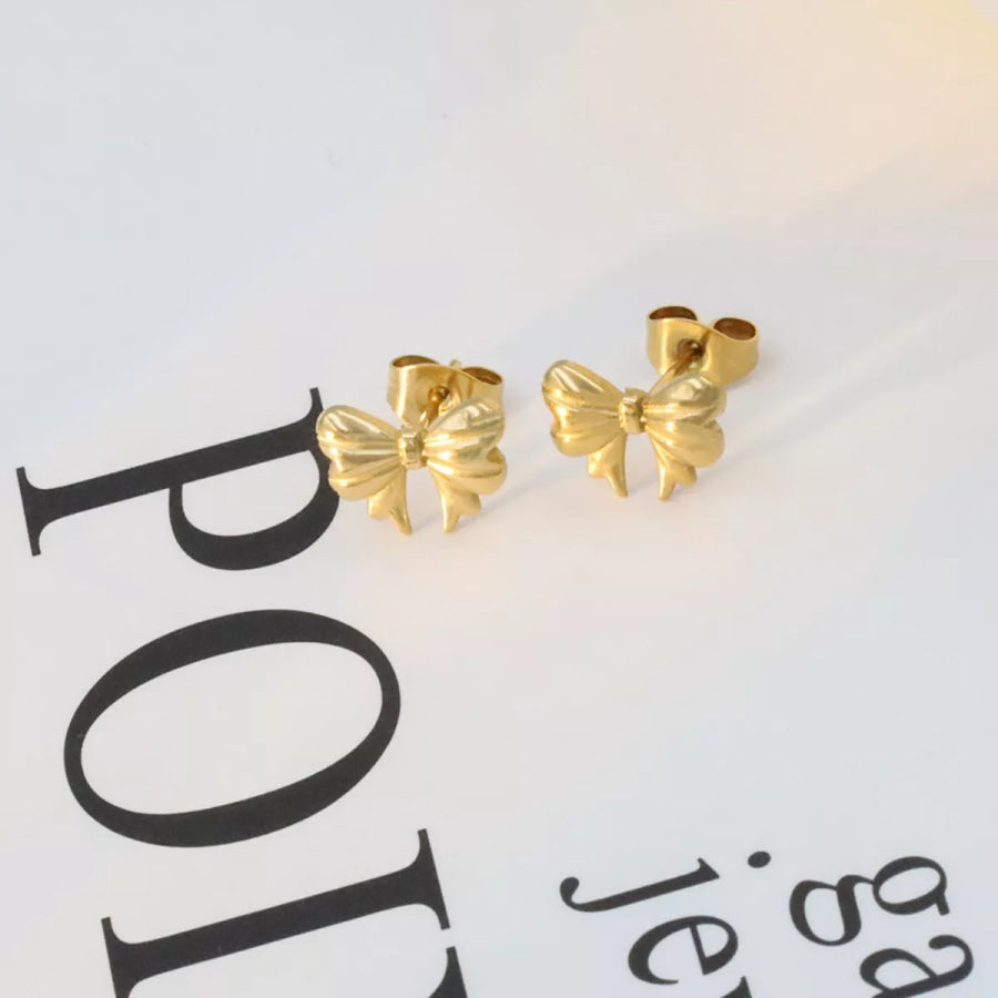 18K Gold-Plated Bow Earrings Gold / One Size Apparel and Accessories