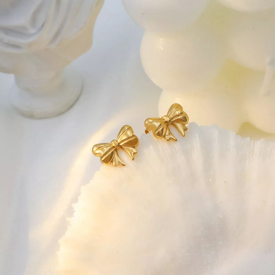 18K Gold-Plated Bow Earrings Gold / One Size Apparel and Accessories