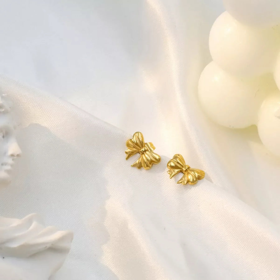 18K Gold-Plated Bow Earrings Gold / One Size Apparel and Accessories