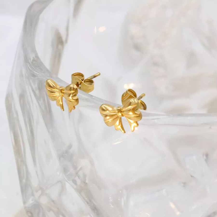 18K Gold-Plated Bow Earrings Gold / One Size Apparel and Accessories