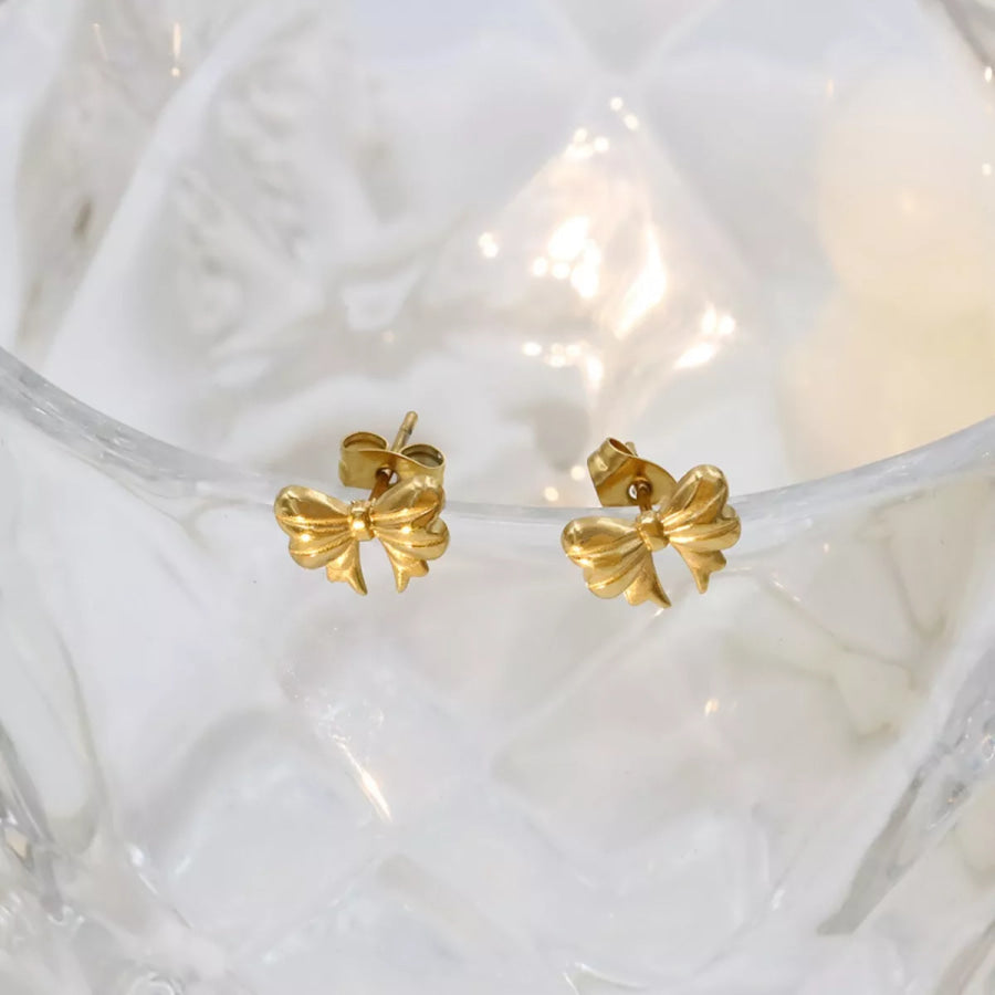 18K Gold-Plated Bow Earrings Gold / One Size Apparel and Accessories