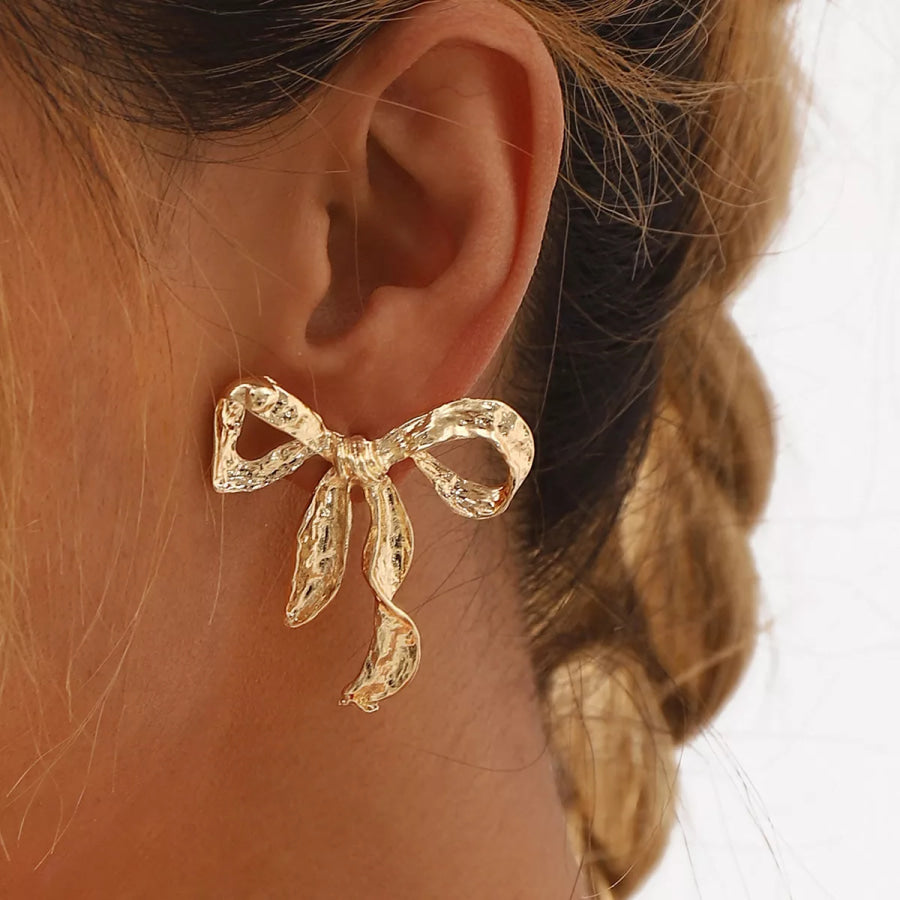 18K Gold-Plated Bow Earrings Gold / onesize Apparel and Accessories