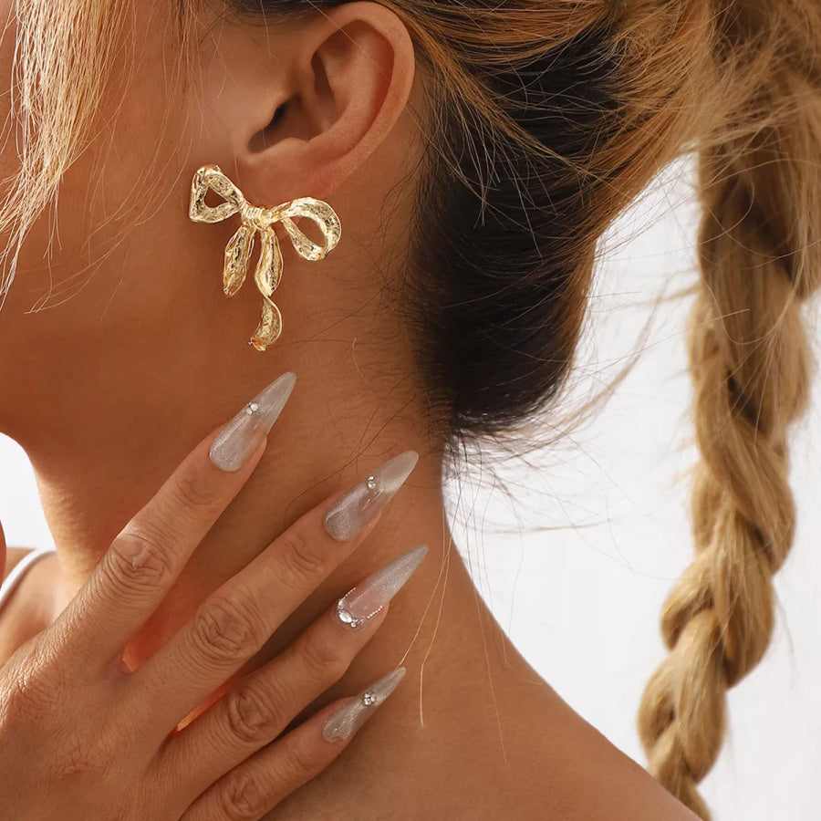 18K Gold-Plated Bow Earrings Gold / onesize Apparel and Accessories