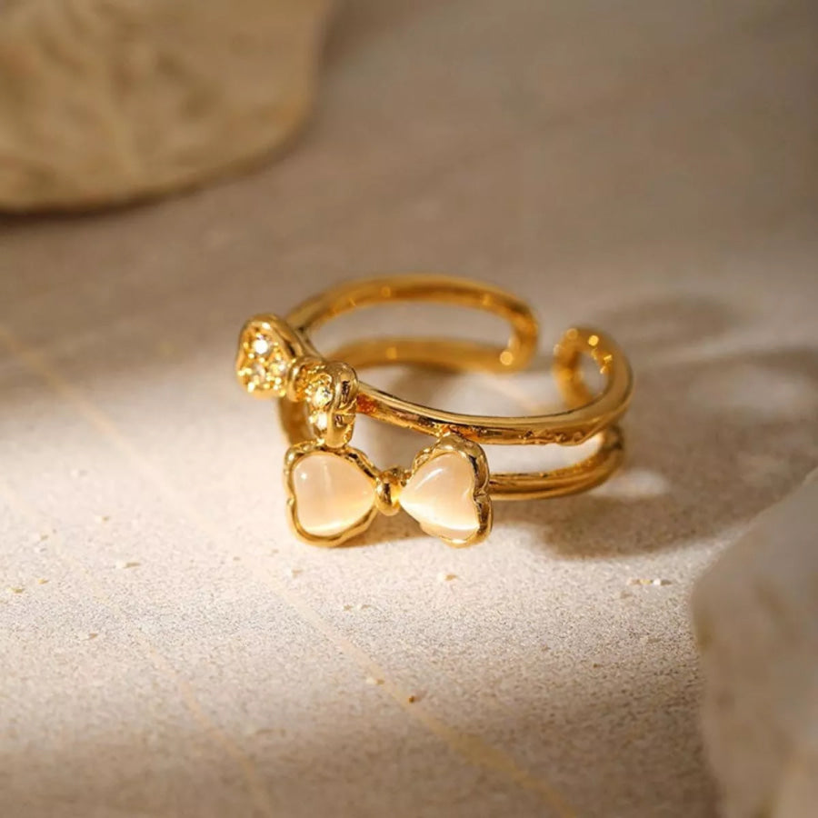 18K Gold-Plated Bow Open Ring Gold / One Size Apparel and Accessories